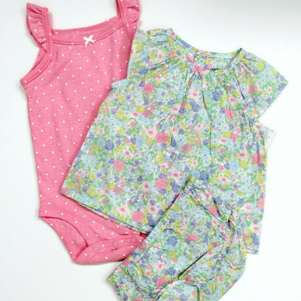Carter's Baby 3-Piece Pastel Dot Tank Bodysuit, Floral Top & Diaper Cover Set